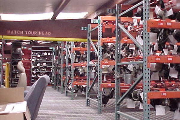 Interior view of ToyAuto Mart used auto parts store warehouse
